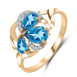 Inel din aur roșu cu pietre Cubic Zirconia Incolor, Topaz London