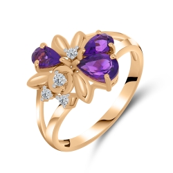 Inel din aur roșu cu pietre Cubic Zirconia Incolor, Ametist