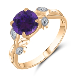 Inel din aur roșu cu pietre Cubic Zirconia Incolor, Ametist