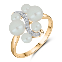 Inel din aur roșu cu pietre Cubic Zirconia Incolor, Perla Albă