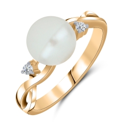 Inel din aur roșu cu pietre Cubic Zirconia Incolor, Perla Albă