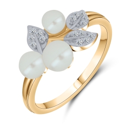 Inel din aur roșu cu pietre Cubic Zirconia Incolor, Perla Albă