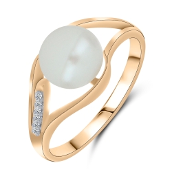 Inel din aur roșu cu pietre Cubic Zirconia Incolor, Perla Albă