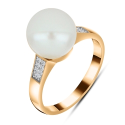 Inel din aur roșu cu pietre Cubic Zirconia Incolor, Perla Albă
