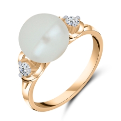 Inel din aur roșu cu pietre Cubic Zirconia Incolor, Perla Albă