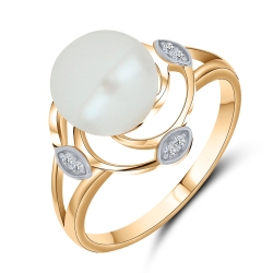 Inel din aur roșu cu pietre Cubic Zirconia Incolor, Perla Albă