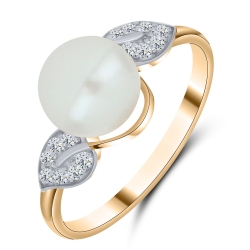 Inel din aur roșu cu pietre Cubic Zirconia Incolor, Perla Albă