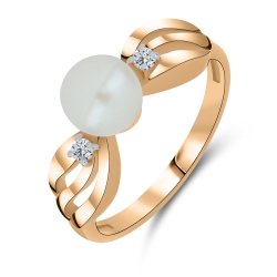 Inel din aur roșu cu pietre Cubic Zirconia Incolor, Perla Albă