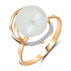 Inel din aur roșu cu pietre Cubic Zirconia Incolor, Perla Albă