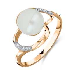Inel din aur roșu cu pietre Cubic Zirconia Incolor, Perla Albă