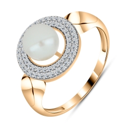 Inel din aur roșu cu pietre Cubic Zirconia Incolor, Perla Albă
