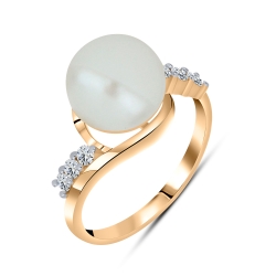 Inel din aur roșu cu pietre Cubic Zirconia Incolor, Perla Albă