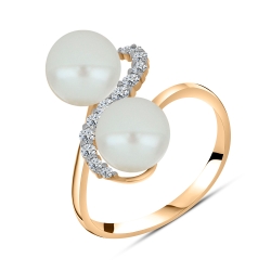 Inel din aur roșu cu pietre Cubic Zirconia Incolor, Perla Albă
