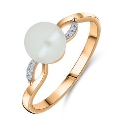 Inel din aur roșu cu pietre Cubic Zirconia Incolor, Perla Albă