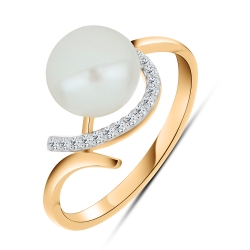Inel din aur roșu cu pietre Cubic Zirconia Incolor, Perla Albă