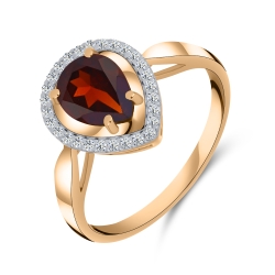 Inel din aur roșu cu pietre Cubic Zirconia Incolor, Granat