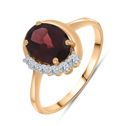 Inel din aur roșu cu pietre Cubic Zirconia Incolor, Granat