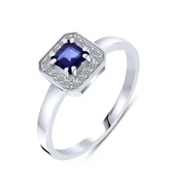 Inel din aur alb cu Diamant, Safir