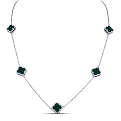 Колье из серебра с камнями Малахит (синт.)