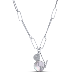 Colier din argint  cu pietre Cubic Zirconia Incolor, Sidef Alb