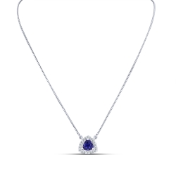 Colier din argint  cu pietre Cubic Zirconia Incolor, Cubic Zirconia Albastru Safir
