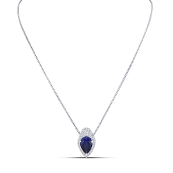 Colier din argint  cu pietre Cubic Zirconia Incolor, Cubic Zirconia Albastru Safir