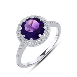 Inel din argint  cu pietre Cubic Zirconia Incolor, Ametist