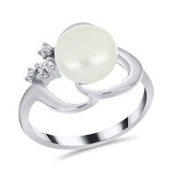 Inel din argint  cu pietre Cubic Zirconia Incolor, Perla Albă