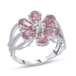 Inel din argint  cu pietre Cubic Zirconia Incolor, Cubic Zirconia Roz