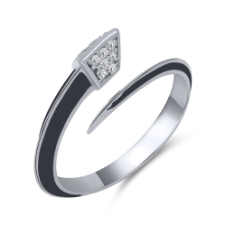 Inel din argint  cu pietre Cubic Zirconia Incolor, Emailare Neagra