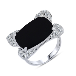 Inel din argint  cu pietre Cubic Zirconia Incolor, Onix negru