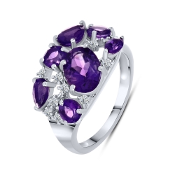 Inel din argint  cu pietre Cubic Zirconia Incolor, Ametist