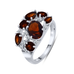 Inel din argint  cu pietre Cubic Zirconia Incolor, Granat