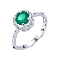 Inel din argint cu Cubic Zirconia Incolor, Agat verde
