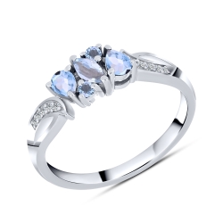 Inel din argint  cu pietre Cubic Zirconia Incolor, Topaz albastru