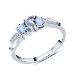 Inel din argint cu Cubic Zirconia Incolor, Topaz albastru