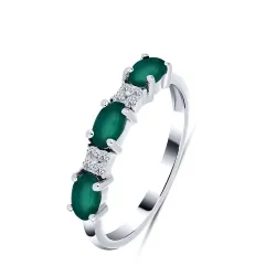 Inel din argint cu Cubic Zirconia Incolor, Agat verde