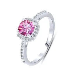 Inel din argint cu Moissanite, Moissanit roz
