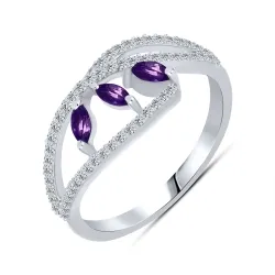 Inel din argint cu Cubic Zirconia Incolor, Ametist
