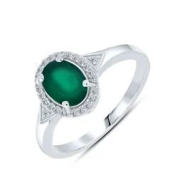 Inel din argint cu Cubic Zirconia Incolor, Agat verde