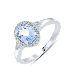 Inel din argint cu Cubic Zirconia Incolor, Topaz albastru