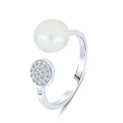 Inel din argint cu Cubic Zirconia Incolor, Perla Albă