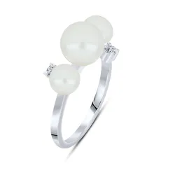 Inel din argint cu Cubic Zirconia Incolor, Perla Albă