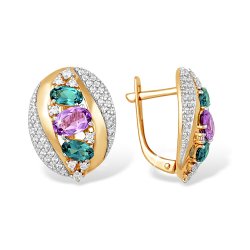 Cercei din aur roșu cu pietre Cubic Zirconia Incolor, Ametist și Topaz London