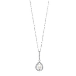 Colier din argint  cu pietre Cubic Zirconia Incolor, Perla Albă