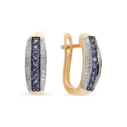 Серьги из красного золота с камнями Бриллиант, Сапфир