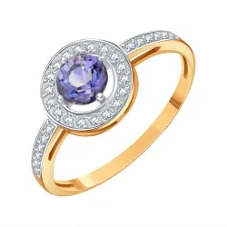 Inel din aur roșu cu Cubic Zirconia Incolor, Topaz Liliachiu
