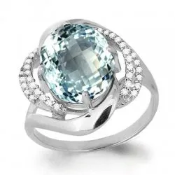 Inel din aur alb cu Cubic Zirconia Incolor, Topaz albastru