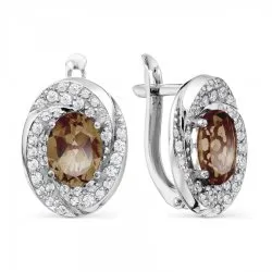 Cercei din aur alb cu Cubic Zirconia Incolor, Cuarț fumuriu