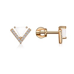 Cercei Pusete din aur roșu cu pietre Cubic Zirconia Incolor, Sidef Alb